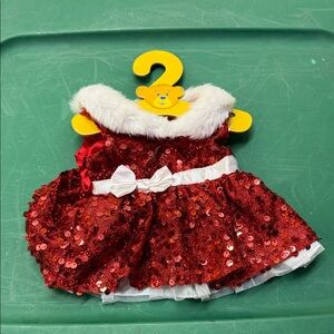Build a Bear Red Sequin Dress with White Fur Trim